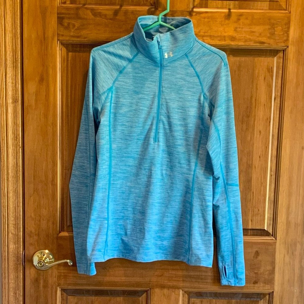 WOMEN'S UNDER ARMOUR BLUE COLD GEAR,1/2 ZIP, LARGE, STYLE#1248526, EUC